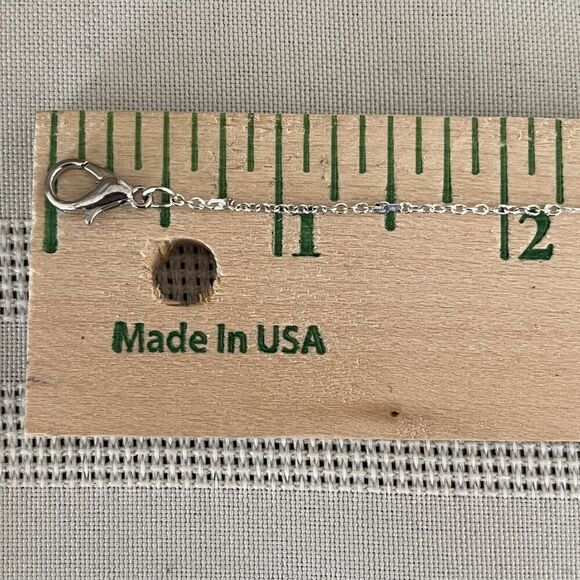 Silver Tone Necklace Rhinestone Bar Pendant 18in Trace Chain - Picture 10 of 12